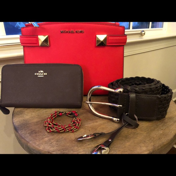 NWT Michael Kors red crossbody satchel purse - Picture 6 of 12